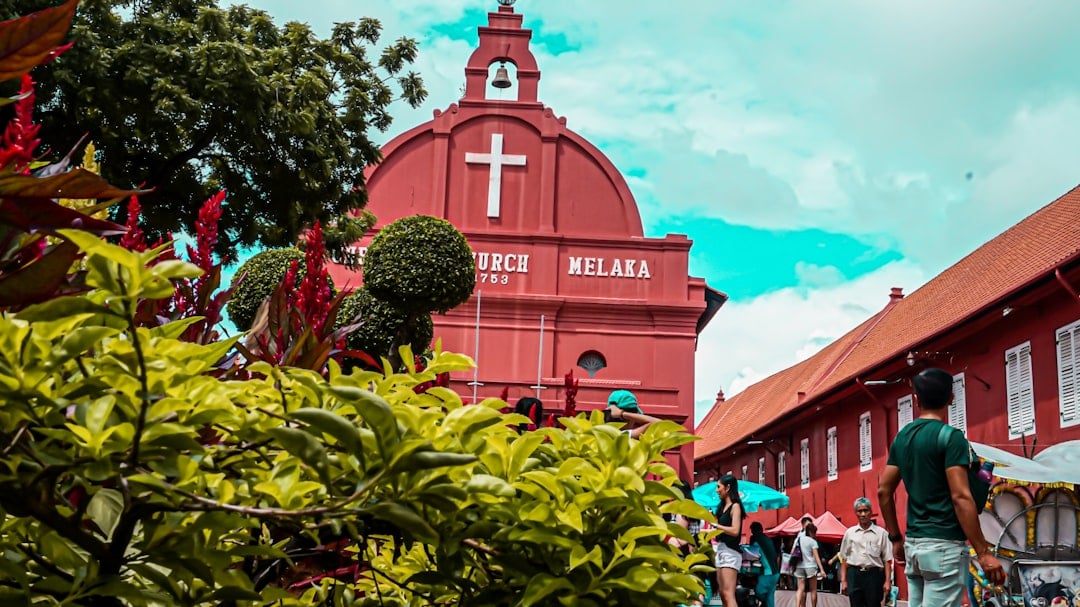 Christ Church Melaka's iconic red facade in the UNESCO heritage zone of Malacca, Malaysia