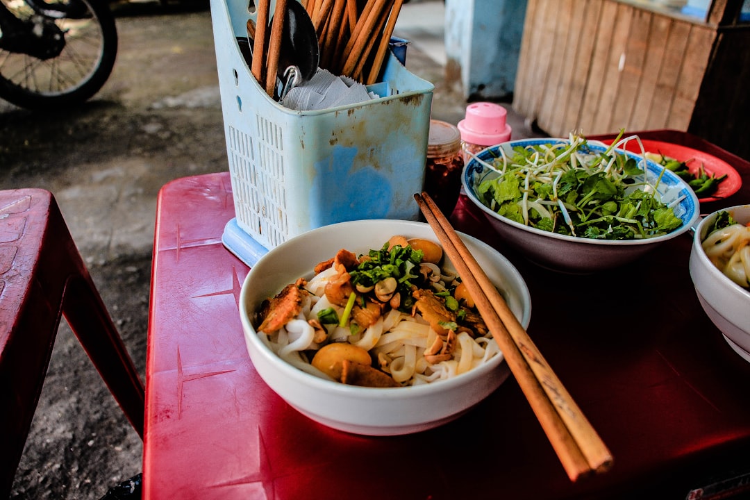 A bowl of Vietnamese noodles served at a street food stall in central Vietnam